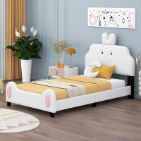 Zoomie Kids Twin Size Upholstered Platform Bed With Cartoon Headboard And Footboard
