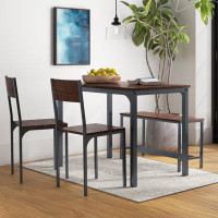 Trent Austin Design Pickell 4-Person Dining Table Set, 2 Chairs With Backrest,2-Person Bench With Storage Rack