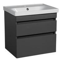 Wildon Home® Modern Wall Mounted Bathroom Vanity With Washbasin | Niagara Grey Matte Collection With Side Vanity Cabinet