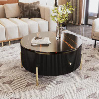 Mercer41 Round Coffee Table with 2 large Drawers Storage Accent Table