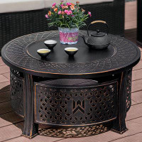 Red Barrel Studio 33.46"W Round Cold Rolled Steel Charcoal Wood Burning Outdoor Fire Pit Table With Lid