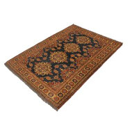 Isabelline Fedele Geometric Handmade Hand-Knotted Rectangle 4'8" x 6'1" Wool Area Rug in Blue/Tan