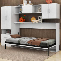 Latitude Run® Twin Size Murphy Bed With Open Shelves And Storage Drawers