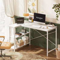 Latitude Run® Reversible L-Shaped Desk With 2-Tier Storage - Modern White Engineered Wood - 47.2" X 19.3" - Ideal For Ho