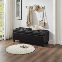 Charlton Home Upholstered Tufted Button Storage Bench ,Faux Leather Entry Bench With Spindle Wooden Legs, Bed Bench