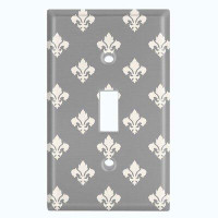 WorldAcc Metal Light Switch Plate Outlet Cover (Fleur De Lis Grey - Single Toggle)