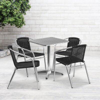 Flash Furniture Ensemble de table carrée intérieure / extérieure en aluminium 23,5 po avec 4 chaises en rotin