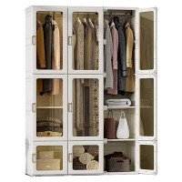 Rebrilliant Antbox Portable Closet, Foldable Wardrobe Storage Clothing Organizer With Magnetic Doors, 9 Doors 3 Hangers