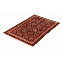 Bungalow Rose Elieace Hand Knotted Wool Red/Black Rug
