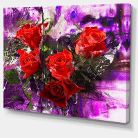 Made in Canada - Design Art Five Red Roses Abstract Background - Wrapped Canvas Graphic Art Print