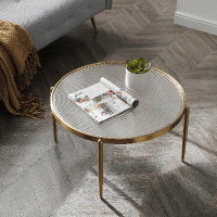 Everly Quinn High-Quality Addlie Modern Golden/Charcoal Vacuum-Plated Low Profile Round Coffee Table