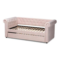 House of Hampton Lefancy Karenza Modern and Contemporary Light Pink Velvet Upholstered Daybed with Trundle