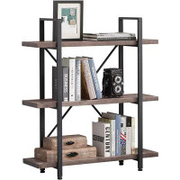 17 Stories 17 Stories Natural Real Wood Bookshelf, 3 Tier Rustic Solid Wood Bookcase, Industrial Open Wooden And Metal B