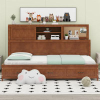 Millwood Pines Twin Size Wooden Daybed With 3 Storage Drawers, Upper Soft Board, Shelf, And A Set Of Sockets And USB Por