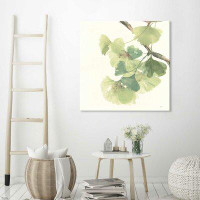 Made in Canada - Bungalow Rose 'Ginkgo Leaves II Light' Watercolor Painting Print on Wrapped Canvas