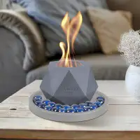 Kante Kante Hexagonal Gem Portable Concrete Small Tabletop Fire Pit With Metal Extinguisher And Base, Ethanol Fireplace,