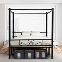 Winston Porter Naielle Metal Canopy Bed Frame, Four-Poster Canopied Bed Frame with Headboard & Footboard