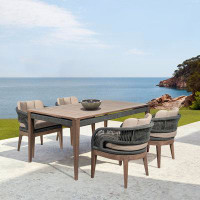 Corrigan Studio Marcelius Outdoor Patio 5 Piece Dining Set In Weathered Eucalyptus Wood With Gray Rope And Taupe Olefin