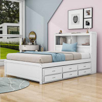 Red Barrel Studio Leanni Full 3 Drawers Wood Platform Bed with Twin Size Trundle and USB Ports