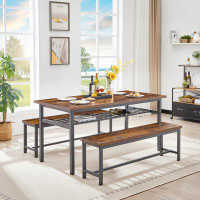 17 Stories Spacious 6-Person Dining Table Set: 3-Piece Kitchen Table with 2 Benches