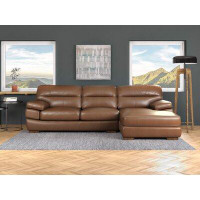 Sunset Trading Sunset Trading Jayson 115" Wide Top Grain Leather Sofa With Chaise | Chestnut Brown Chofa | Deep Seating