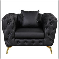 House of Hampton Modern Sofa Couch PU Upholstered Sofa With Sturdy Metal Legs, Button Tufted Back, Single Sofa Chair For