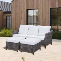 Red Barrel Studio Ethbinium 71.65" Wide Outdoor Wicker Patio Sofa with Cushions