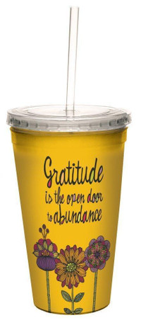 Tree-Free Greetings 35542 Valentina Ramos Gratitude is The Open Door Double-Walled Cool Cup with Reusable Straw, 16-Ounc