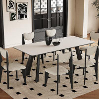 Great Deals Trading 6 - Person White Sintered Stone Dining Table Set