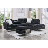 Mercer41 Naiden 2-piece In Green Velvet Sectional With Drop Down Table