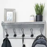 Seremeo Berkshire Solid Wood 5 - Hook Wall Mounted Coat Rack with Storage