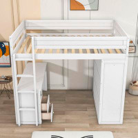 Harriet Bee Clamart Wood Loft Bed with Wardrobes and 2 Drawer