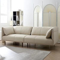 MABOLUS 86.61" Creamy white Genuine Leather Modular Sofa cushion couch