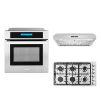 Cosmo 3 Piece Kitchen Package With 36" Gas Cooktop 36" Under Cabinet Range Hood 24" Single Electric Wall Oven