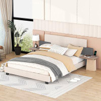 George Oliver Queen Size Upholstered Platform Bed With Bedside Shelves And USB Charging Design