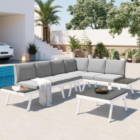 Corrigan Studio Topmax Industrial 5-piece Aluminum Outdoor Patio Furniture Set, Modern Garden Sectional Sofa Set With En