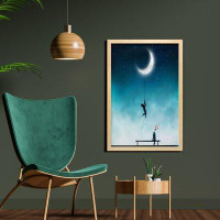 East Urban Home Ambesonne Fantasy Wall Art With Frame, Boy Climbing To The Moon Rope And Girl On Bench Love Romance Art,