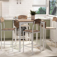 17 Stories Farmhouse 5-piece Counter Height Drop Leaf Dining Table Set with Dining Chairs