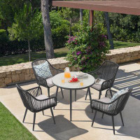 Bayou Breeze Ahriella Round 4 - Person 35" Long Dining Set with Cushions