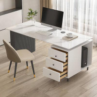 Hokku Designs 47.24" White Rectangular Sintered Stone Wood Iron Desk,3-drawer