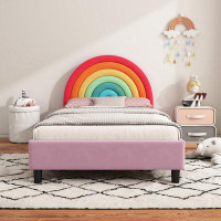 Isabelle & Max™ Rainbow Design Upholstered Twin Platform Bed Cute Style Princess Bed