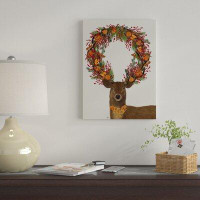 The Holiday Aisle® Deer, Cranberry and Orange Wreath, Full by Fab Funky - Graphic Art Print on Canvas