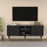 Mercer41 Classic Media Console Wood TV Stand,Entertainment center for tvs,TV CONSOLE, Black