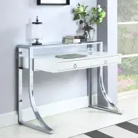 Brayden Studio Daviel 2-drawer Writing Desk Glossy White and Chrome