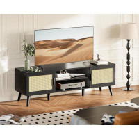 Bay Isle Home™ 55 Inch TV Stand, Entertainment Center With Adjustable Shelf, Rattan TV Console With 2 Cabinets, Media Co