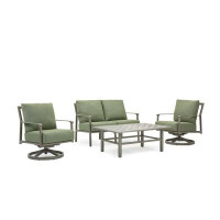 Winston Aspen Cushion 4 Piece Seating Set with 2 Swivel Rocker Lounge Chairs, Loveseat, Coffee Table