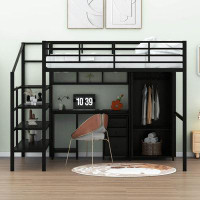 Mason & Marbles Jaquelin Full Metal Loft Bed With Table Set and Wardrobe