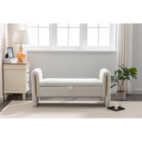 Latitude Run® Teddy Fabric Storage Bench Bedroom Bench With Gold Metal Trim Strip For Living Room Bedroom Indoor