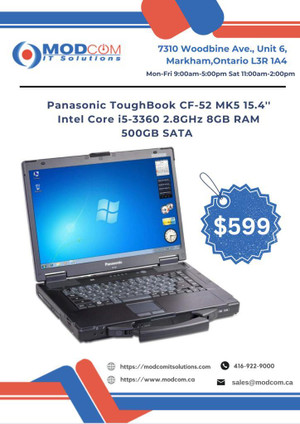 Panasonic ToughBook CF-52 MK5 15.4-Inch Laptop OFF Lease FOR SALE!!! Intel Core i5-3360 2.8GHz 8GB RAM 500GB SATA Canada Preview