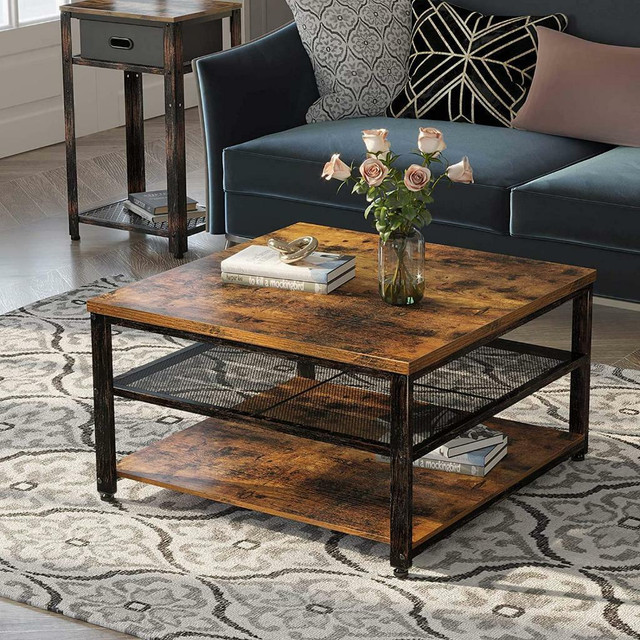 NEW RUSTIC 3 TIER SQUARE COFFEE TABLE S3079 in Coffee Tables in Edmonton - Image 2